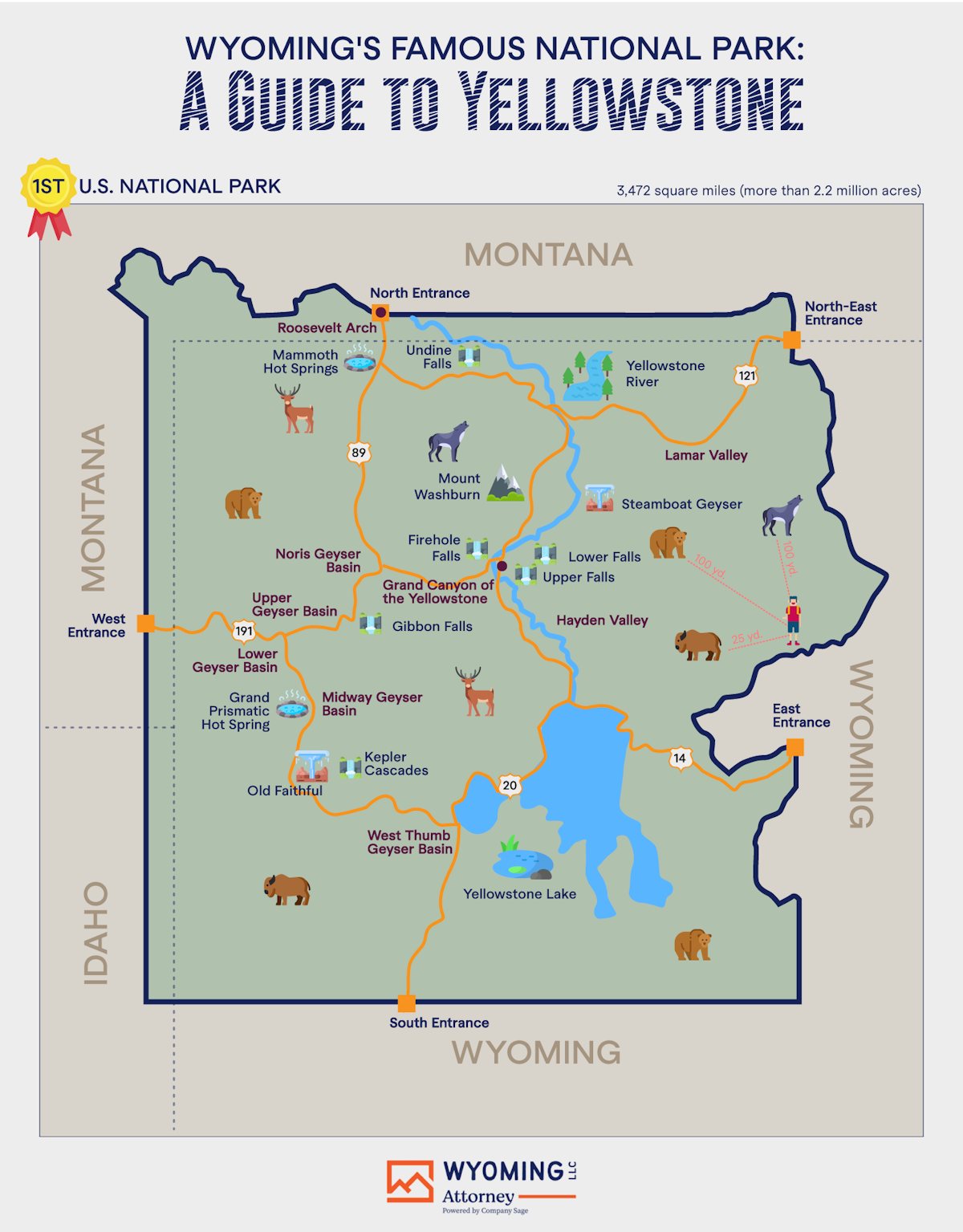 Wyoming's Famous National Park: A Guide to Yellowstone - WY Trust & LLC Attorney - Infographic